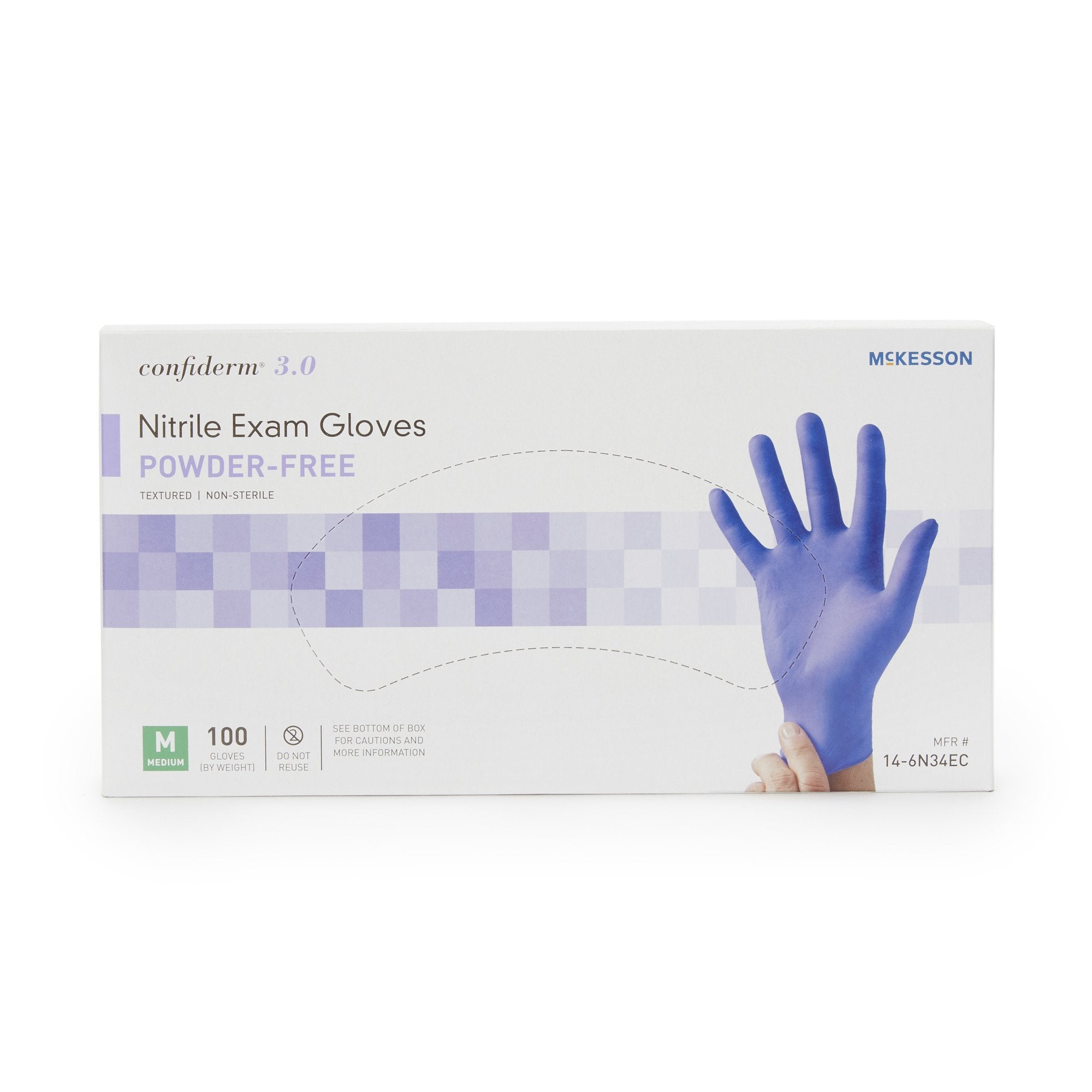Exam Glove McKesson Confiderm 3.0 NonSterile Nitrile Standard Cuff Length Textured Fingertips Blue Not Rated