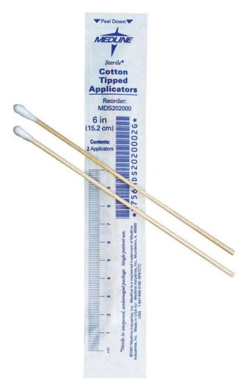 Swabstick Cotton Tip Wood Shaft 6 Inch Sterile 2 per Pack