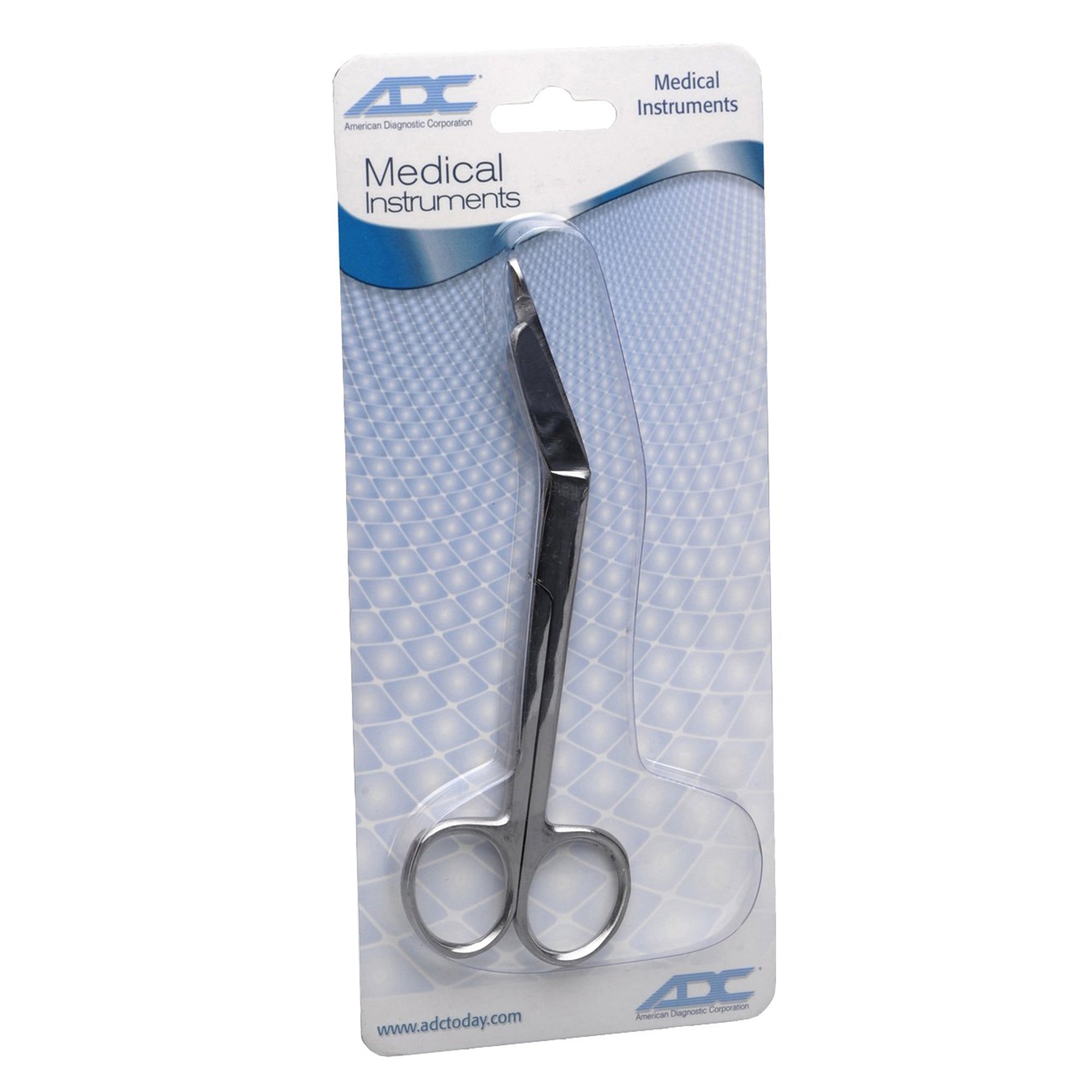 Bandage Scissors ADC® Lister 5-1/2 Inch Length Floor Grade Stainless Steel NonSterile Finger Ring Handle Angled Blunt Tip / Blunt Tip